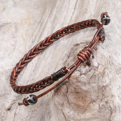 UNICEF Market  Brown Leather Braided Bracelet from Thailand - Braided  Paths in Brown