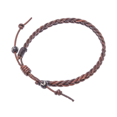 Cinnamon Brown Leather Braided Bracelet from Thailand - Cinnamon Braid