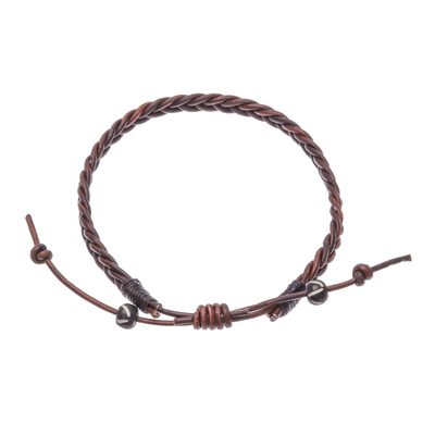Leather braided bracelet, 'Cinnamon Braid' - Cinnamon Brown Leather Braided Bracelet from Thailand