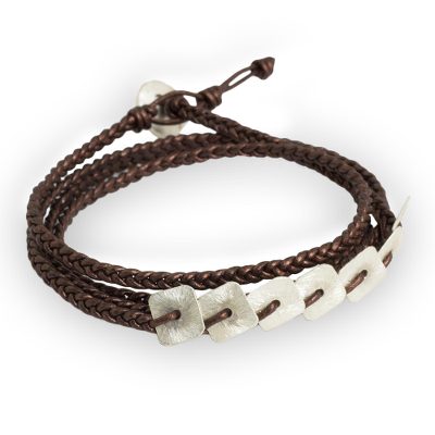Silver and leather wrap bracelet, 'New Aesthetic' - Braided Leather Wrap Bracelet with Hill Tribe Silver
