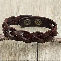 Pulsera de cuero trenzado para hombre, 'Cuerda cordobesa' - Pulsera de cuero trenzado artesanal para hombre