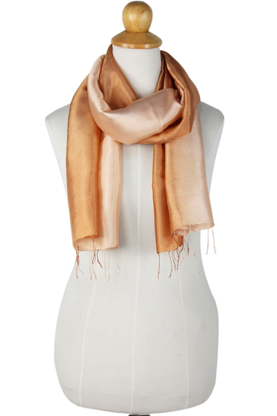 Rayon and silk blend scarf, 'Caramel Shimmer' - Silky Rayon Blend Scarf for Women Crafted in Thailand