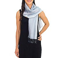 Rayon and silk blend scarf, 'Silver Shimmer'
