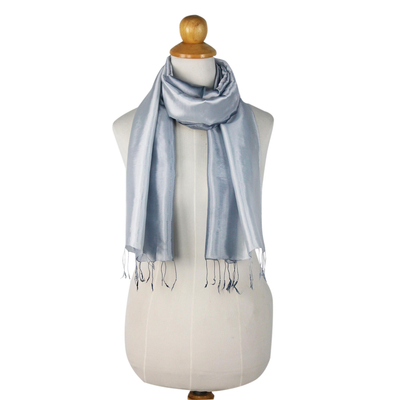Rayon and silk blend scarf, 'Silver Shimmer' - Fair Trade Silver Grey Rayon and Silk Scarf