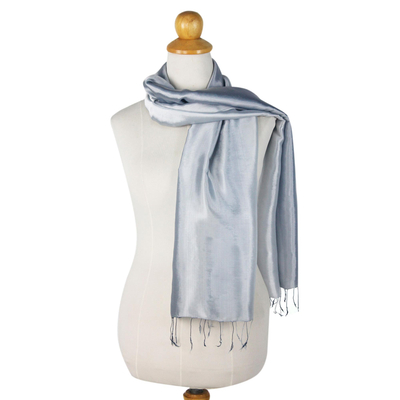 Rayon and silk blend scarf, 'Silver Shimmer' - Fair Trade Silver Grey Rayon and Silk Scarf