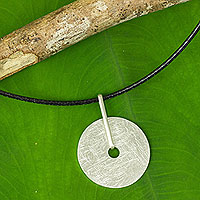 Sterling silver pendant necklace, 'Satin Circle'