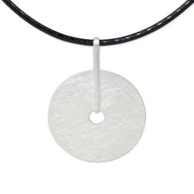 Sterling silver pendant necklace, 'Satin Circle' - Thai Artisan Crafted Brushed Silver Pendant Necklace