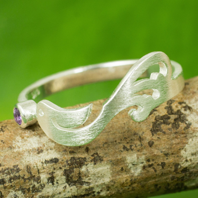 anillo de amatista - Anillo de pájaro de plata esterlina artesanal tailandesa con amatista