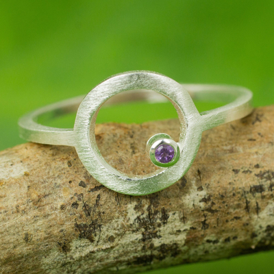 Amethyst cocktail ring, 'Gazing at the Moon' - Amethyst Thailand Handcrafted Sterling Silver Ring