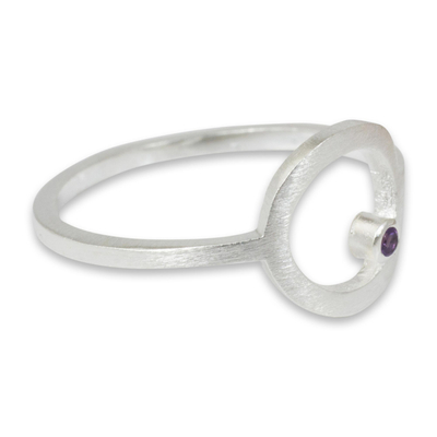 Amethyst cocktail ring, 'Gazing at the Moon' - Amethyst Thailand Handcrafted Sterling Silver Ring