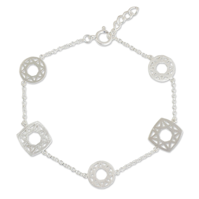 Sterling silver link bracelet, 'Starlight Geometry' - Handmade Modern Thai Sterling Silver Bracelet