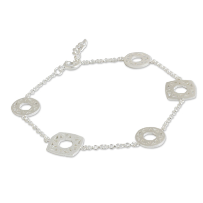 Sterling silver link bracelet, 'Starlight Geometry' - Handmade Modern Thai Sterling Silver Bracelet