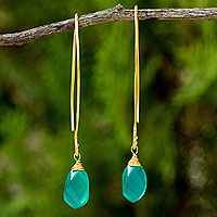 Gold vermeil chalcedony dangle earrings, 'In a Twist' - Spiral Faceted Green Chalcedony Dangle Earrings