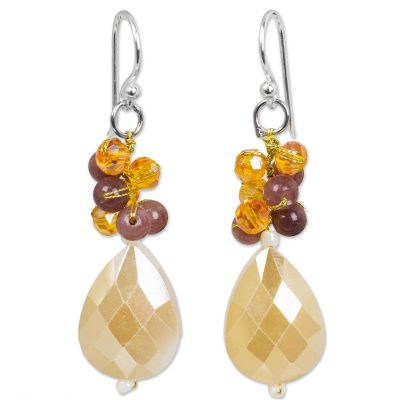 Artisan Crafted Beaded Dangle Earrings with Quartz