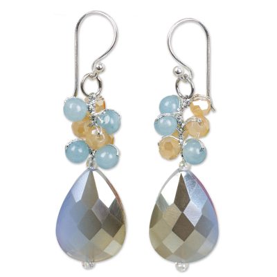 Dangle Earrings with Quartz and Glass Beads