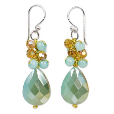 Beaded Dangle Earrings in Aqua Shades from Thai Collection