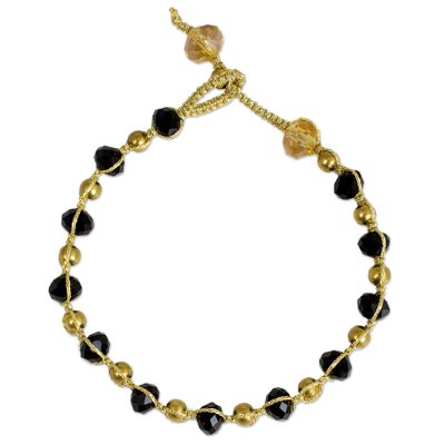 Black and Gold Beaded Bracelet on Metallic Cords