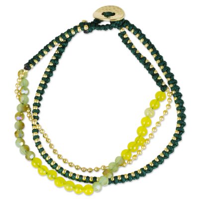 Green and Yellow Beaded Bracelet with Gold Tone Accents