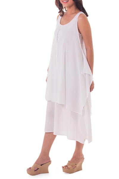 Vestido de algodón - Vestido veraniego de algodón en blanco versátil a capas y semitransparente