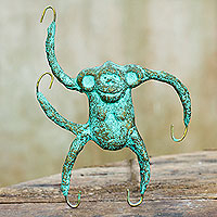 Recycled paper wall sculpture, 'Playful Monkey' - Recycled Paper Monkey Wall Art Sculpture Crafted by Hand