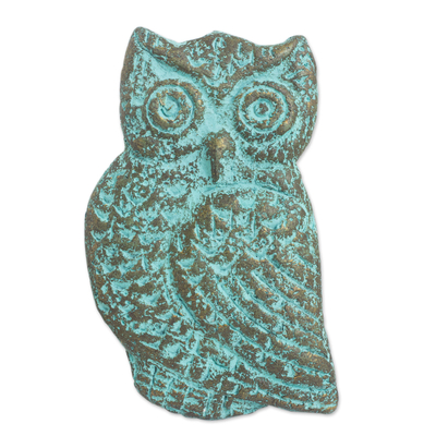Green Gold Owl Recycled Paper Wall Sculpture from Thailand