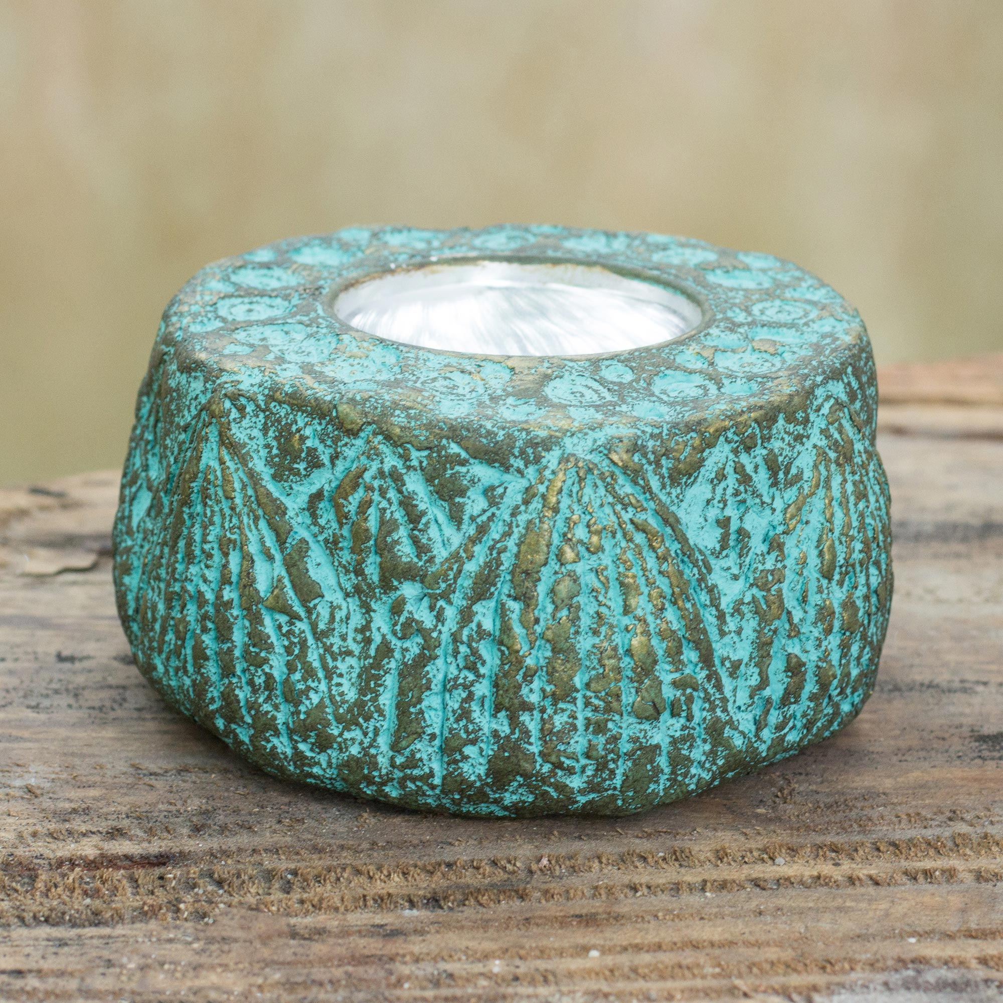 Artisan Crafted Recycled Paper Tealight Candleholder, "Lotus Throne"