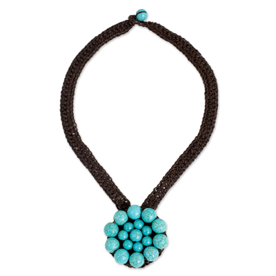 Turquoise Colored Calcite Bead Flower Pendant Necklace