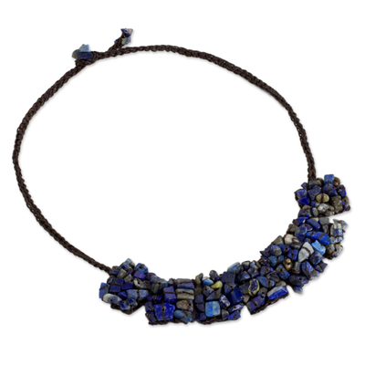Lapis lazuli beaded necklace, 'A Sense of Nature' - Thai Crocheted Cord Necklace with Lapis Lazuli Chips