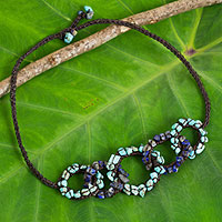 Collar de lapislázuli y calcita, 'Chain Reaction' - Collar de cordón de ganchillo de comercio justo con lapislázuli