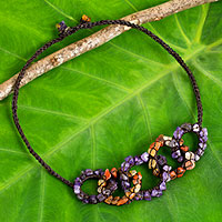 Amethyst and carnelian necklace, 'Chain Reaction'