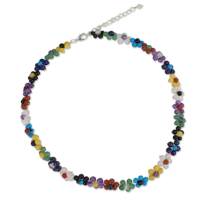 Multi-gemstone flower necklace, 'Rainbow Blooms' - Colorful Multi Gemstone Flower Necklace from Thailand