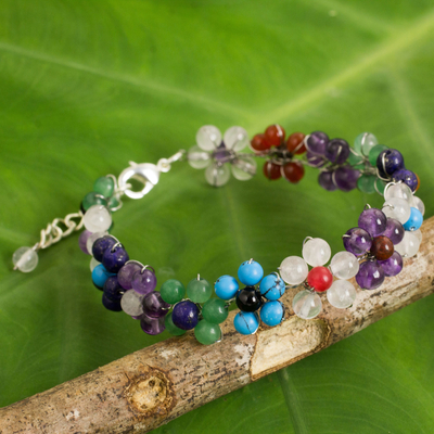 Multi-gemstone flower bracelet, Rainbow Blooms