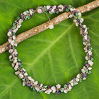 Rose quartz beaded necklace, 'Thai Interlude' - Beaded Necklace with Rose Quartz and Amethyst