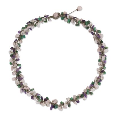 Beaded Necklace with Rose Quartz and Amethyst