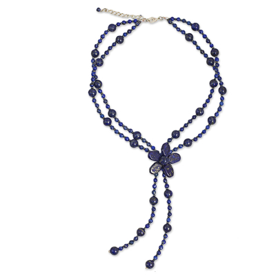 Lapis Lazuli Beaded choker with Floral Pendant