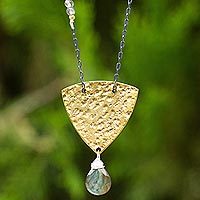 Gold plated labradorite pendant necklace, 'Ancient Ways'