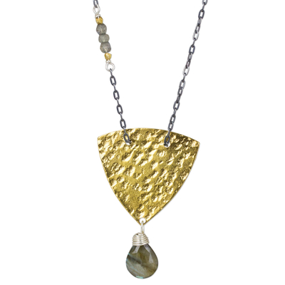 Gold plated labradorite pendant necklace, 'Ancient Ways' - Modern Design Women's Pendant Necklace with Labradorite