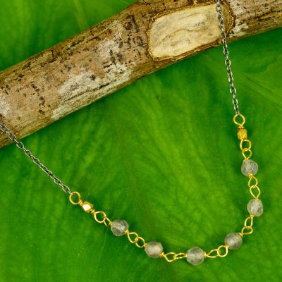 Gold vermeil labradorite beaded necklace, 'Dreams Come True' - Hand Crafted Vermeil Labradorite and Silver Necklace