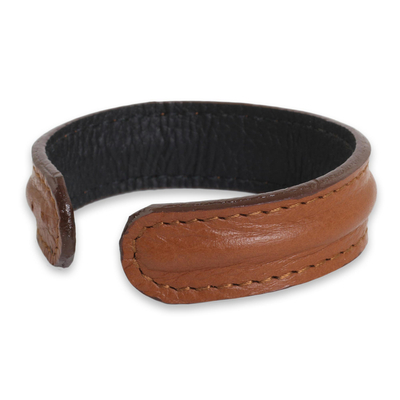 Men's leather cuff bracelet, 'Basic Brown' - Men's Brown Leather Cuff Bracelet from Thailand