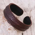 Men's leather cuff bracelet, 'Basic Dark Brown' - Thailand Men's Dark Brown Leather Cuff Bracelet