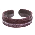 Men's leather cuff bracelet, 'Basic Dark Brown' - Thailand Men's Dark Brown Leather Cuff Bracelet
