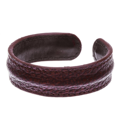 Men's leather cuff bracelet, 'Basic Dark Brown' - Thailand Men's Dark Brown Leather Cuff Bracelet