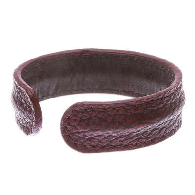 Men's leather cuff bracelet, 'Basic Dark Brown' - Thailand Men's Dark Brown Leather Cuff Bracelet