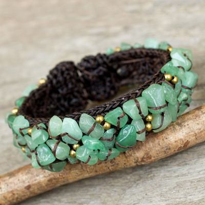 Quartz cuff bracelet, 'Woodland Morning' - Handcrafted Green Quartz Crocheted Cuff Bracelet
