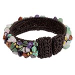 Multi-gemstone cuff bracelet, 'Colorful Day' - Fair Trade Multi Gemstone Beaded Crocheted Cuff Bracelet