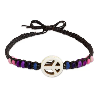 Beaded Bracelet with Calcite Peace and Love Sign