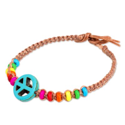 Beaded Wristband Bracelet with Peace and Love Sign