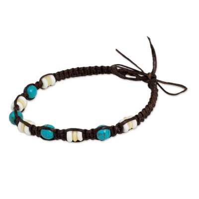 Dark Brown Wristband Bracelet with Bone and Calcite Beads