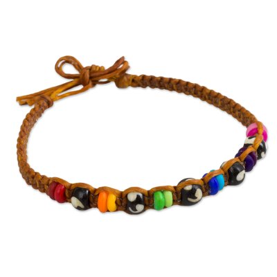 Rainbow Beads and Cow Bone Handmade Bracelet