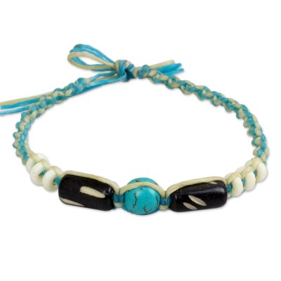 Cow Bone Beads on Artisan Crafted Braided Bracelet